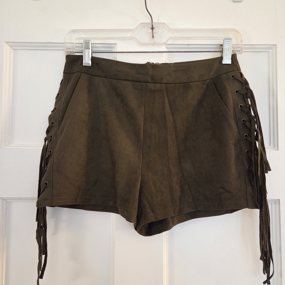 Love Riche Olive Lace-Up High Waist Shorts